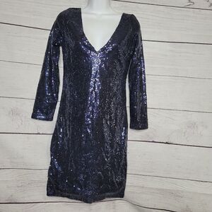 Women's Long Sleeves Sparkle Sequin Glamour Dress Small